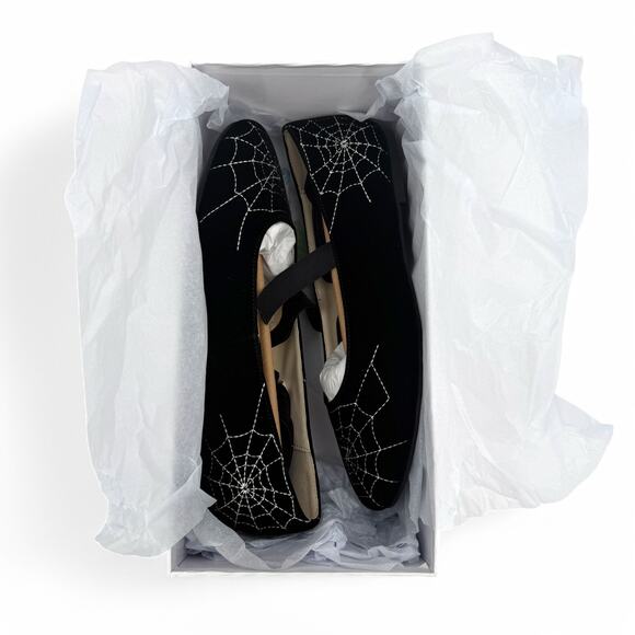 Nicoletta Carlone Irene Spiderweb Black Velvet Flats Womens US 8.5 EU 39 READ - Picture 8 of 11